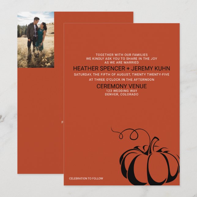 Pumpkin Spice Wedding-inbjudan med QR-kod Inbjudningar (Fram/baksida)