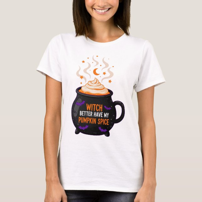 Pumpkin Spice Witch Tecknad för hösten T Shirt (Framsida)