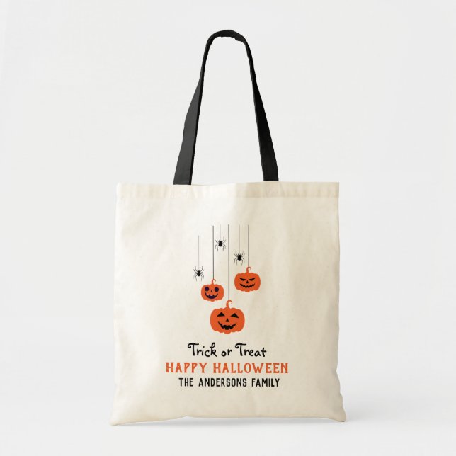 Pumpkin & Spider Modern Script Happy halloween Tygkasse (Framsidan)