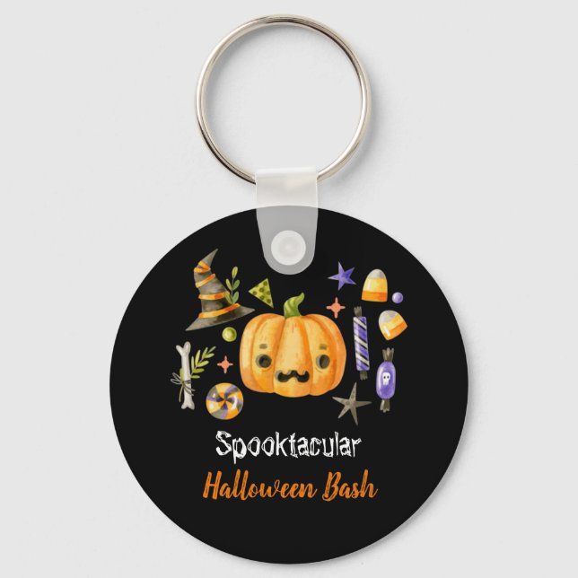 Pumpkin Spooktacular Halloween Bash Party Black Nyckelring (Framsida)