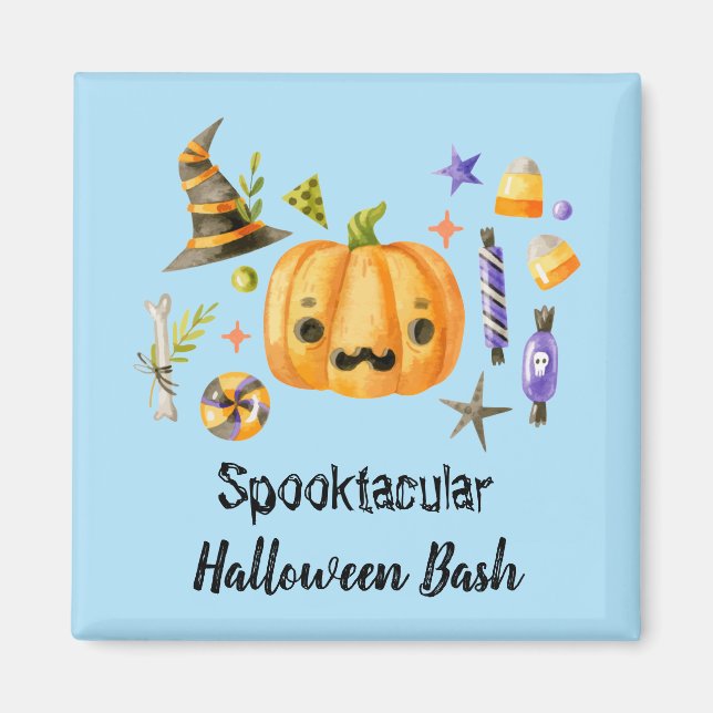 Pumpkin Spooktacular Halloween Bash Party Blue Magnet (Framsidan)