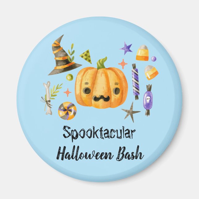 Pumpkin Spooktacular Halloween Bash Party Blue Magnet (Framsidan)