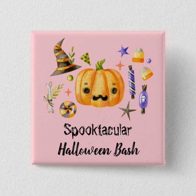 Pumpkin Spooktacular Halloween Bash Party Rosa Knapp (Framsida)