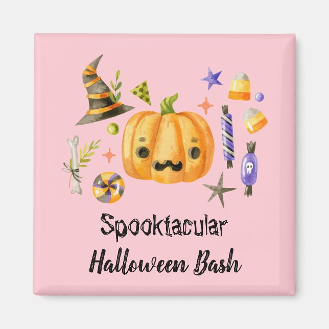 Pumpkin Spooktacular Halloween Bash Party Rosa Magnet (Framsidan)
