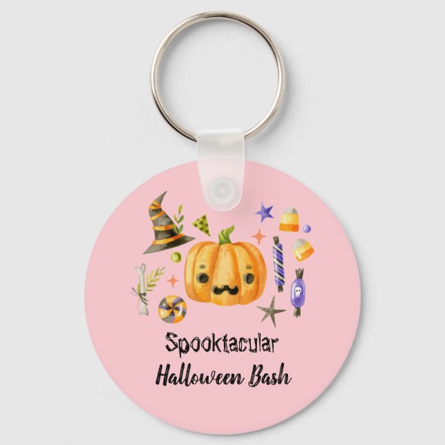 Pumpkin Spooktacular Halloween Bash Party Rosa Nyckelring (Framsida)
