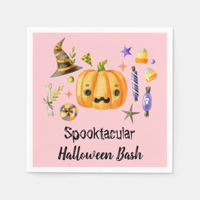 Pumpkin Spooktacular Halloween Bash Party Rosa Pappersservett (Framsidan)