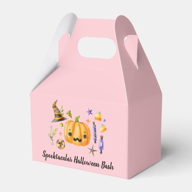 Pumpkin Spooktacular Halloween Bash Party Rosa Presentaskar (Framsidan Sidan)