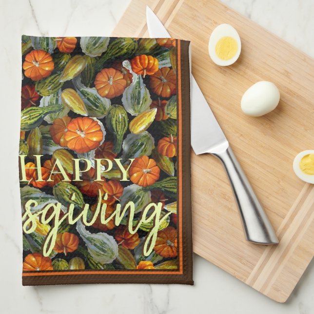 Pumpkin, Squash Autumn Harvest Kitchen Towel Kökshandduk (Vikt i Fjärdedel)