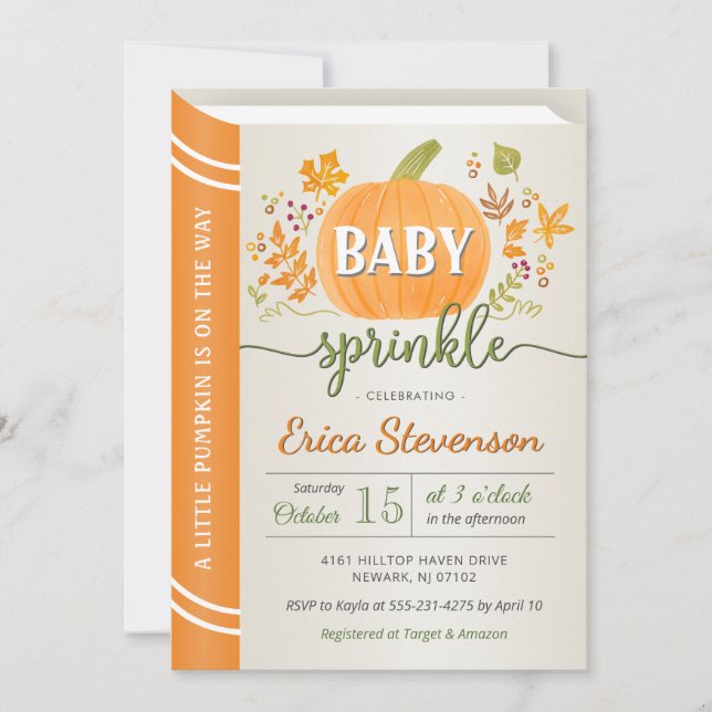 Pumpkin Storybook Neutralt Baby Sprinkle Inbjudningar (Framsida)