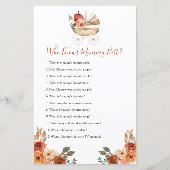 Pumpkin Stroller Baby Shower Who Know Mommy Best (Framsida)