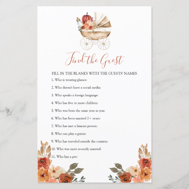 Pumpkin Stroller Floral Baby Shower Find The Guest (Framsida)