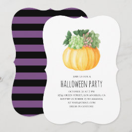 Pumpkin succulents. Lila och svart Halloween fest Inbjudningar