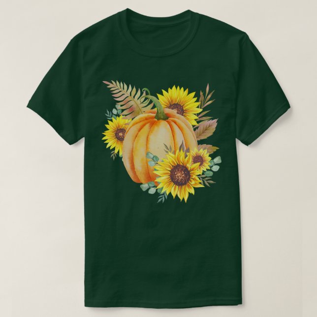 Pumpkin Sunblommor Halloween Clothing Fall Hösten T Shirt (Design framsida)