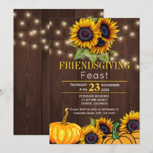 Pumpkin Sunblommor Rustic Barn Wood Freindsgiving Inbjudningar
