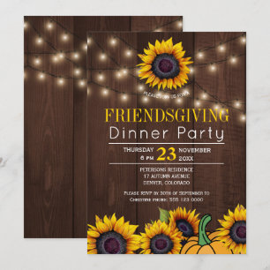 Pumpkin Sunblommor Rustic Barn Wood Friendsgiving Inbjudningar