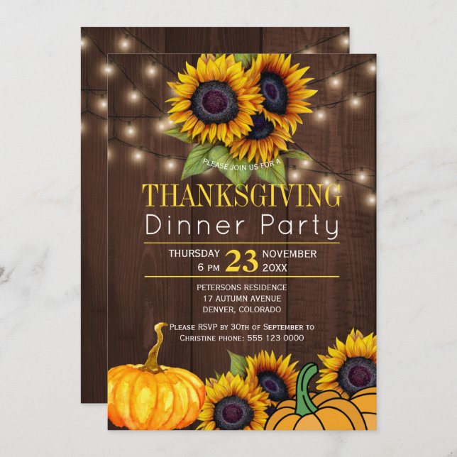 Pumpkin Sunblommor Rustic Barn Wood Thanksgiving Inbjudningar (Fram/baksida)