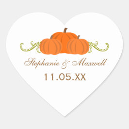 Pumpkin Swirls Fall Wedding Stickers Hjärtformat Klistermärke