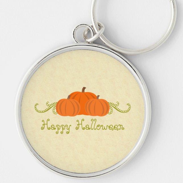 Pumpkin Swirls Halloween Premium Keychain Rund Silverfärgad Nyckelring (Framsidan)