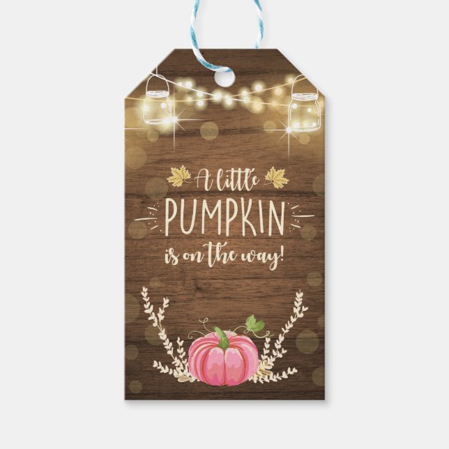 Pumpkin Tack Märkre Rustic Fall Wood Ljus Presentetikett (Framsidan)