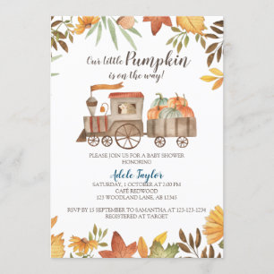 Pumpkin Tåg Baby Shower, Fall Baby Sprinkle Inbjudningar