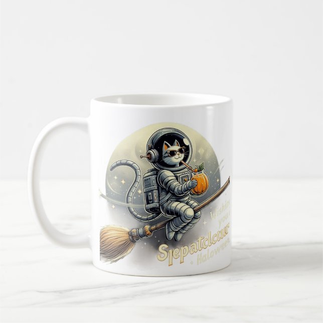 Pumpkin Tea i Stars: Cheerful Astronaut Cat's Kaffemugg (Vänster)