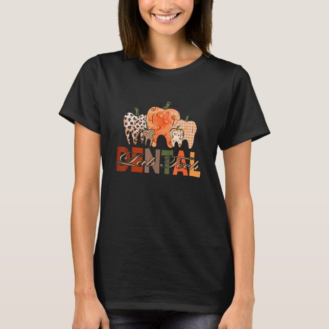 Pumpkin Teeth Leopard Pattern Dentist Near Me Dent T Shirt (Framsida)
