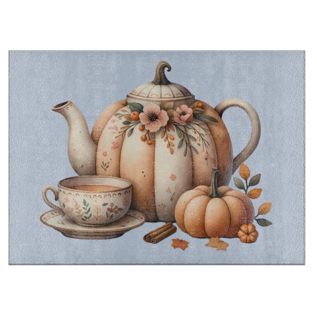 Pumpkin-Tekanna med Fall Blommigts Illustration (Framsidan)