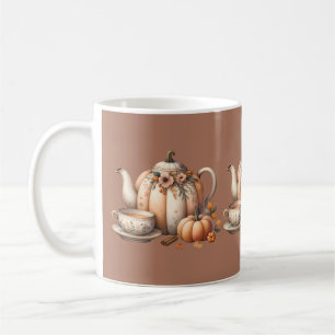 Pumpkin-Tekanna med Fall Blommigts Illustration Kaffemugg