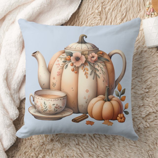 Pumpkin-Tekanna med Fall Blommigts Illustration Kudde (Filt)