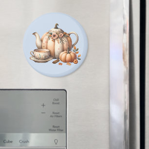 Pumpkin-Tekanna med Fall Blommigts Illustration Magnet