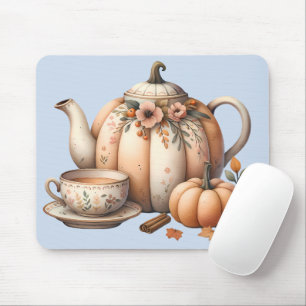 Pumpkin-Tekanna med Fall Blommigts Illustration Musmatta