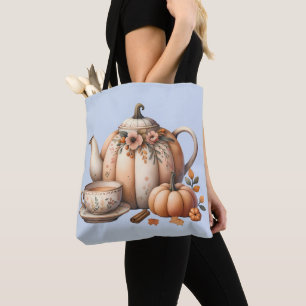 Pumpkin-Tekanna med Fall Blommigts Illustration Tygkasse