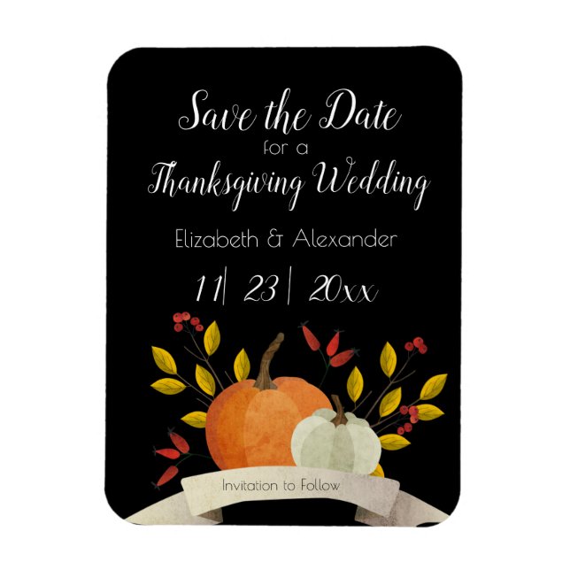 Pumpkin/ Thanksgiving Bröllop /Save Date/ Blk Magnet (Vertikal)