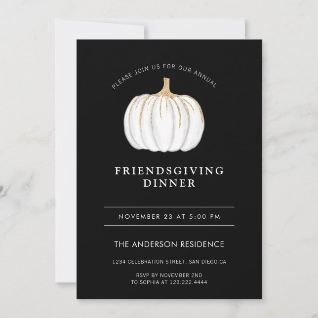 Pumpkin Thanksgiving Friendsgiving Black White Inbjudningar (Framsida)