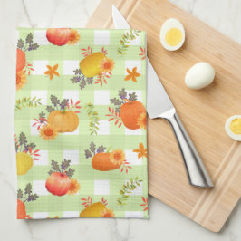 Pumpkin Thanksgiving Gingham Grönt Kökshandduk