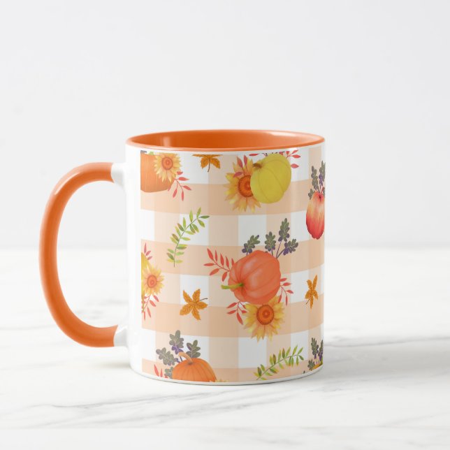 Pumpkin Thanksgiving Gingham Peach Mugg (Vänster)
