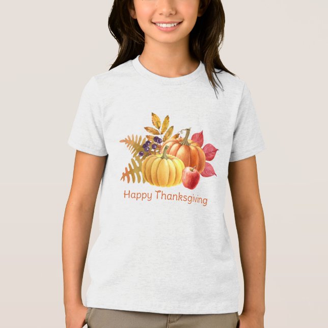 Pumpkin Thanksgiving Girls T-Shirt (Framsida)