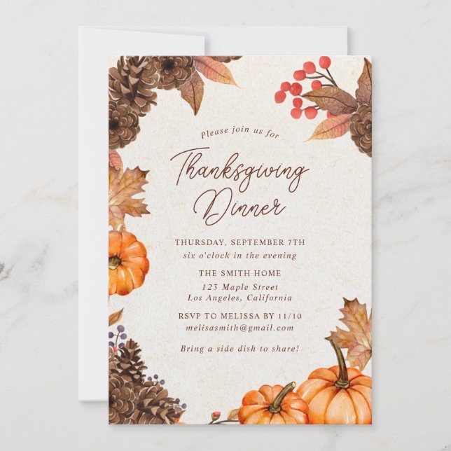 Pumpkin Thanksgiving-inbjudan Inbjudningar (Framsida)