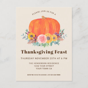 Pumpkin Thanksgiving - vykort för inbjudan till mi