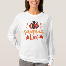 Pumpkin Time Autumn Leopard Print Blommigt T Shirt