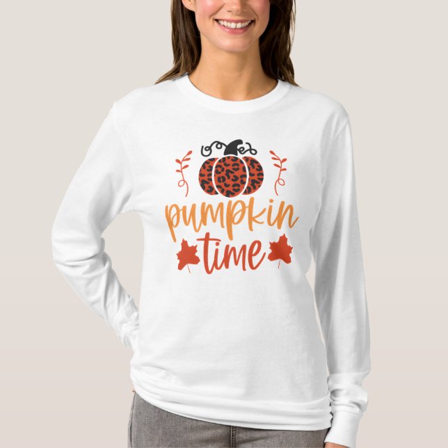 Pumpkin Time Autumn Leopard Print Blommigt T Shirt (Framsida)