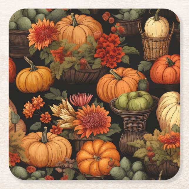 Pumpkin Time, Färg of Autumn Underlägg Papper Kvadrat (Framsidan)