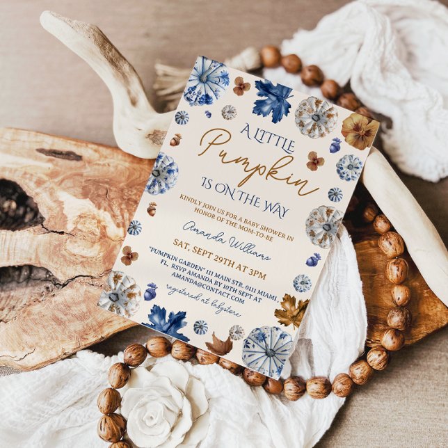 Pumpkin Toile de Jouy Blue Terracotta Baby Shower Inbjudningar (Skapare uppladdad)