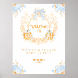 Pumpkin Toile Vapensköld Elegant Boy Shower Poster