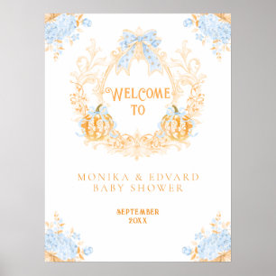 Pumpkin Toile Vapensköld Elegant Boy Shower Poster