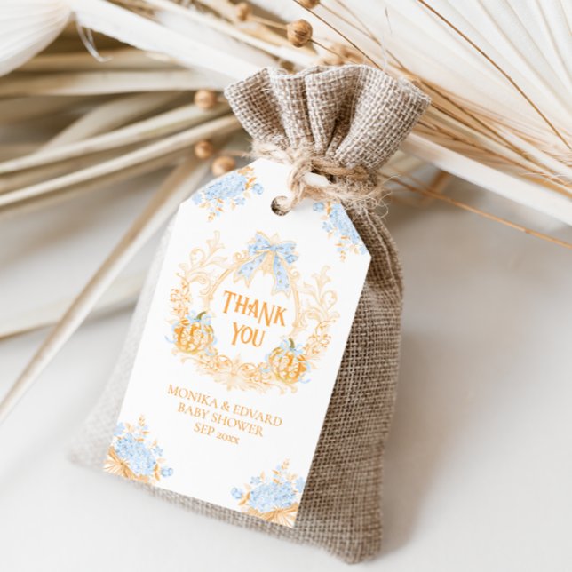 Pumpkin Toile Vapensköld Elegant Boy Shower Presentetikett (Skapare uppladdad)