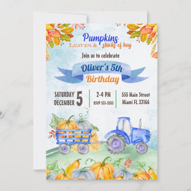 Pumpkin Tractor Birthday Call Inbjudningar (Framsida)