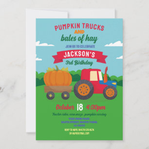 Pumpkin Tractor Birthday Harvest Party Inbjudningar