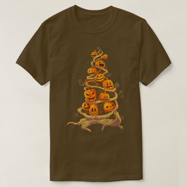 Pumpkin Träd Patch Jackolantern Fall Höger Hallow T Shirt (Design framsida)