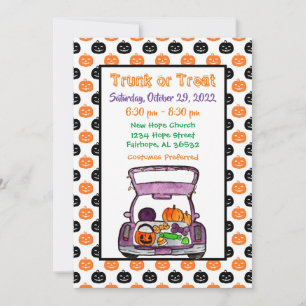 Pumpkin Trunk eller Treat Halloween-inbjudan Inbjudningar
